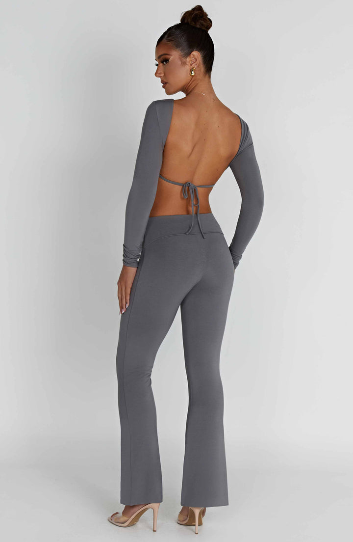 Önü Kısa Arkası Bağcıklı Crop Bluz – Antrasit