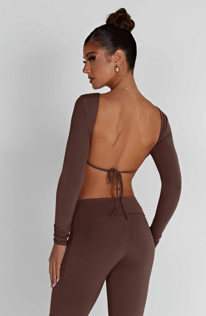 Sırtı Bağcıklı Crop Bluz – Kahverengi
