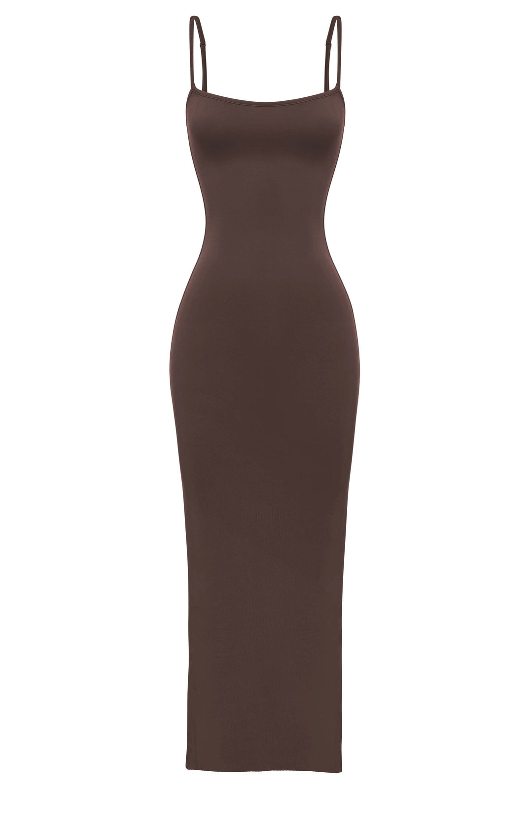 Askılı İnce Fit Kesim Maxi Elbise – Kahve