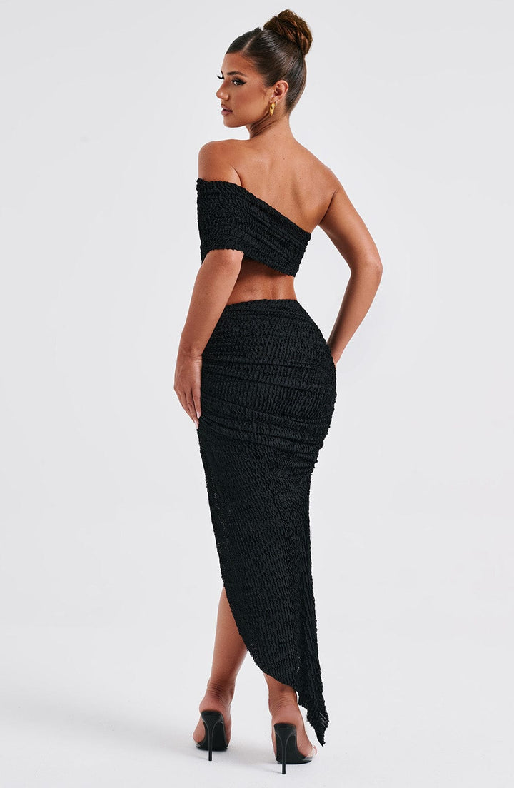 Tek Omuz Büzgülü Crop Top – Siyah