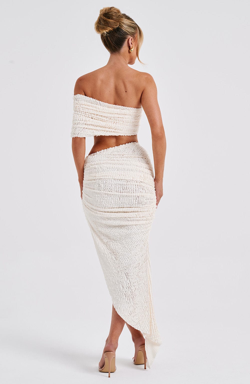 Tek Omuz Büzgülü Crop Bluz – Ekru